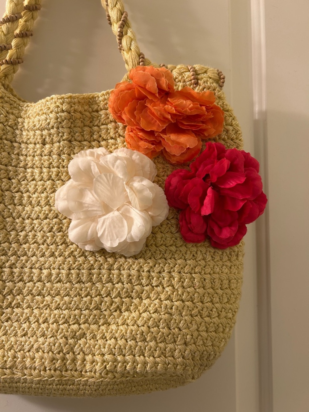 NWT The Sak Cream Yellow Woven Tote Bag with Floral Accents - Picture 3 of 6